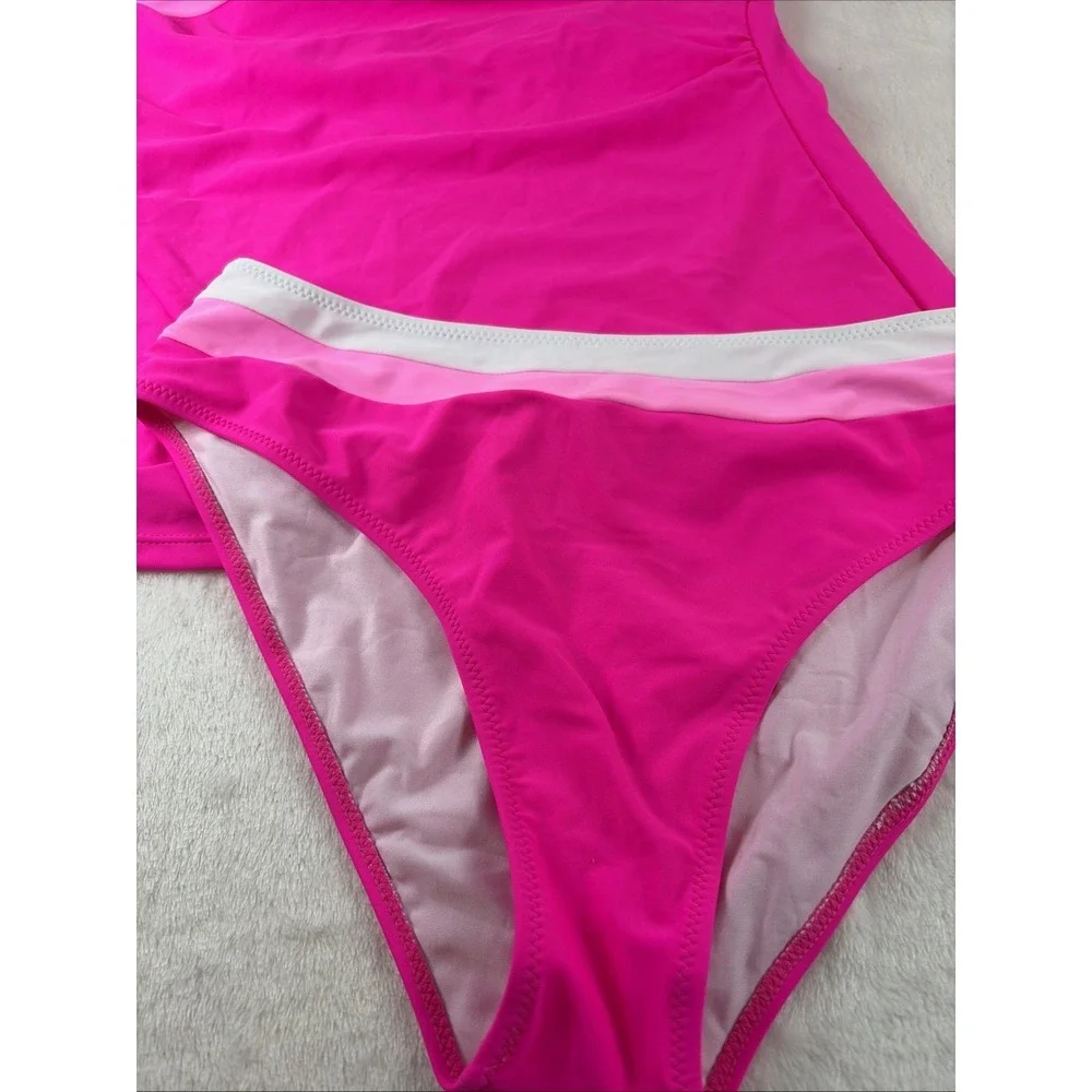 Beachsissi Hot‎ Pink Bandeau Tankini Set NWT Two Piece Swimsuit Colorblock XL